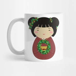 Kokeshi Christmas Wreath Mug